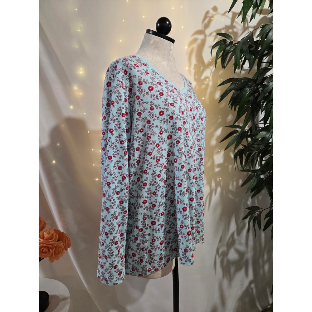 Lands End Womens Relaxed Fit V Neck Floral Long Sleeve Tee Top Size 1XP 16W-18W - Picture 4 of 12